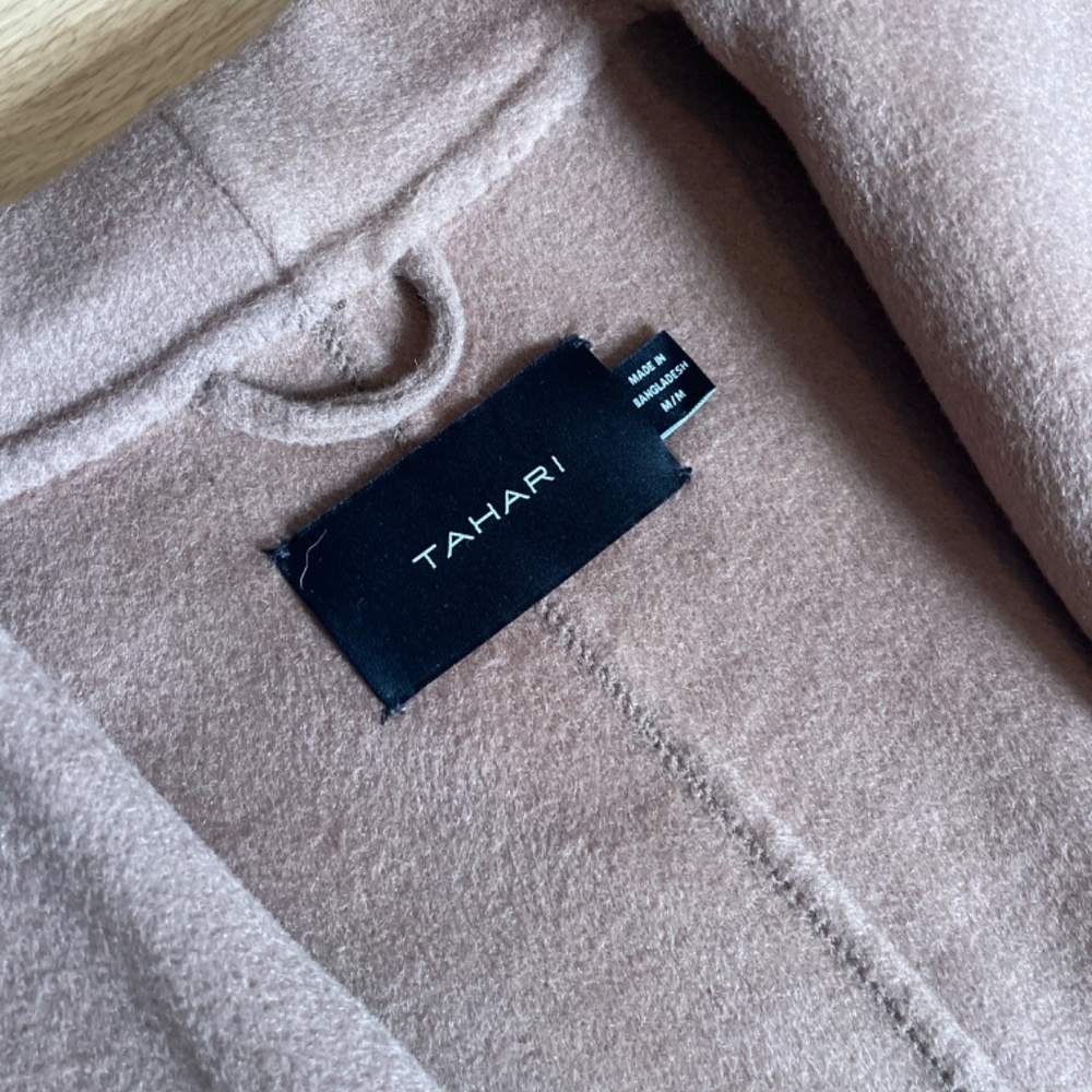 NWT Tahari Light Brown Wool Blend Wrap Coat With Pockets Size Medium - Picture 5 of 7
